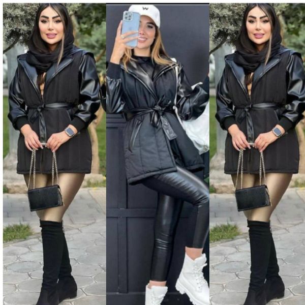 کاپشن زنانه طرح چرم و ضد آب