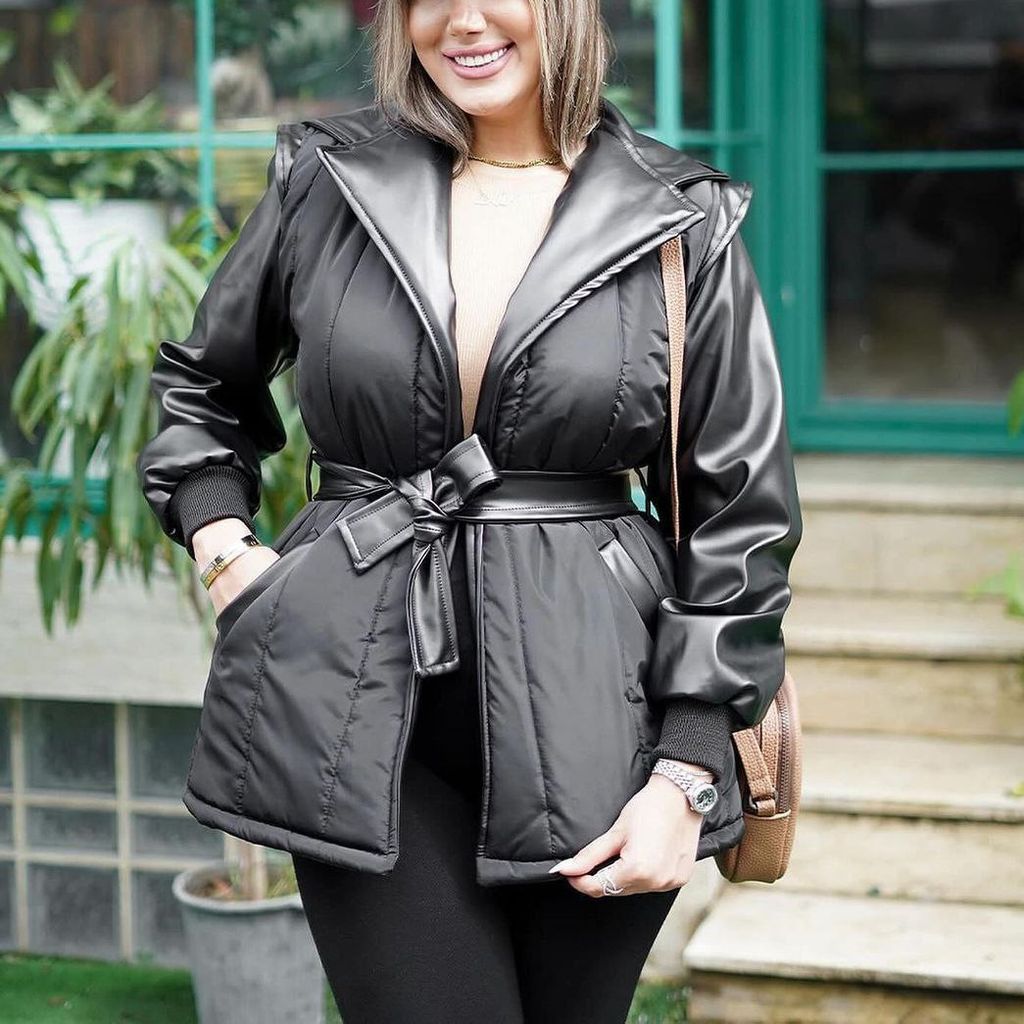 قیمت ارزان کاپشن زنانه طرح چرم و ضد آب