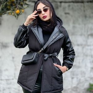 قیمت ارزان کاپشن زنانه طرح چرم و ضد آب