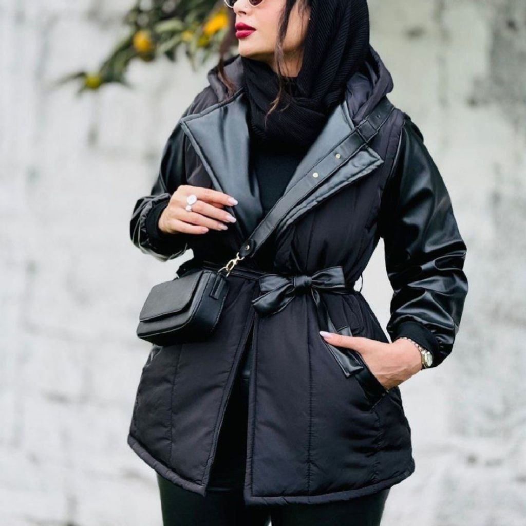 خرید آنلاین کاپشن زنانه طرح چرم و ضد آب