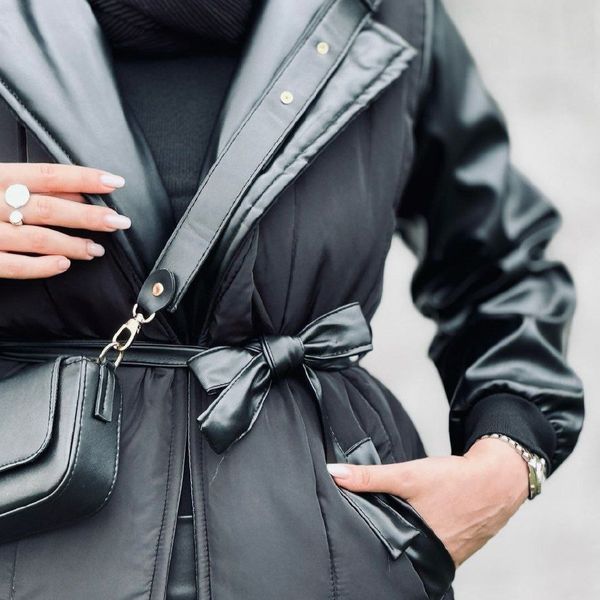 کاپشن زنانه طرح چرم و ضد آب