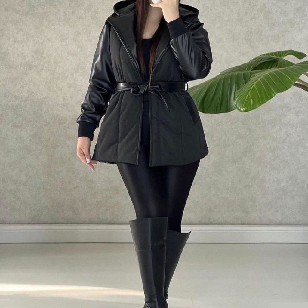 قیمت کاپشن زنانه طرح چرم و ضد آب