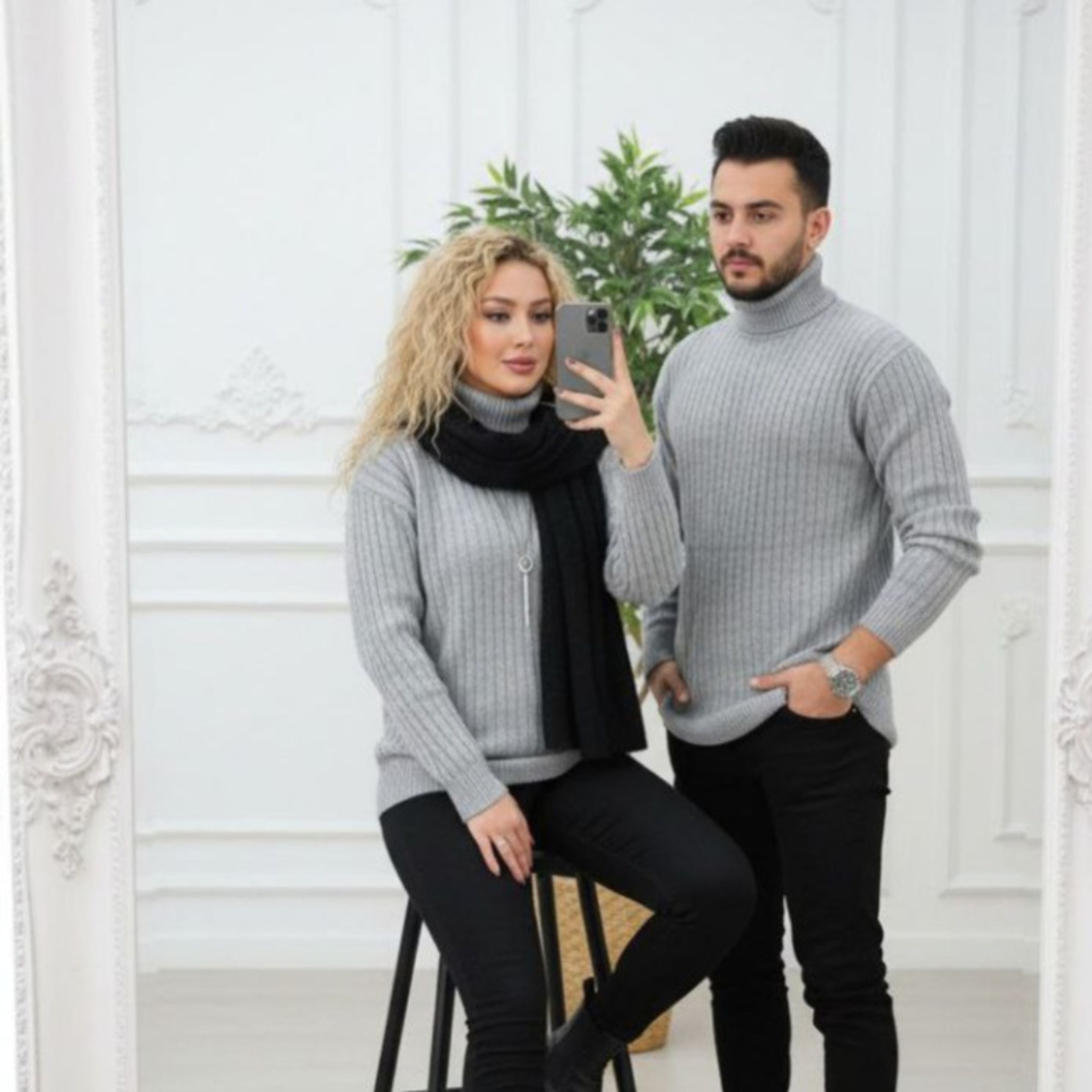 خرید آنلاین بافت مردانه طرح یقه اسکی لاینی