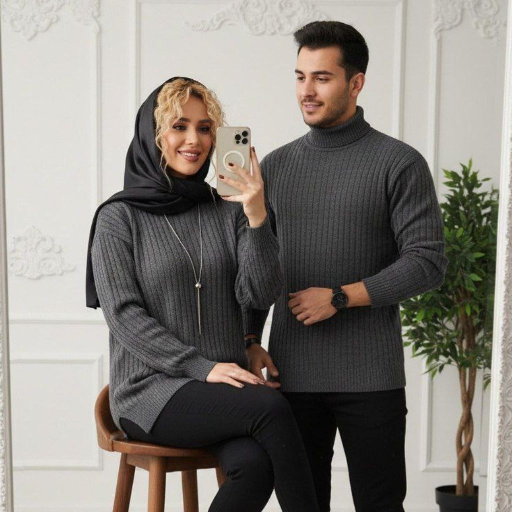 فروش اینترنتی بافت زنانه طرح یقه اسکی لاینی