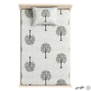 ملحفه کشدار تشک خوشخواب یکنفره مدل آیدا - طرح درختان سیاه و خاکستری