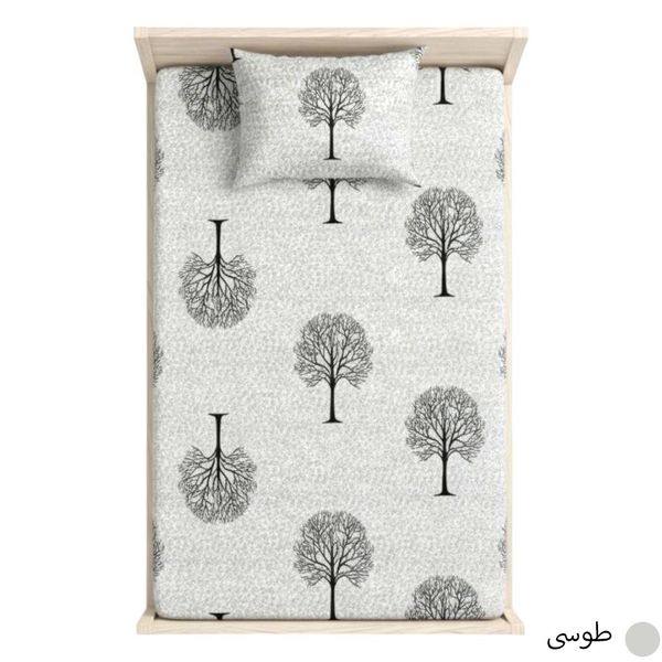 ملحفه کشدار تشک خوشخواب یکنفره مدل آیدا - طرح درختان سیاه و خاکستری