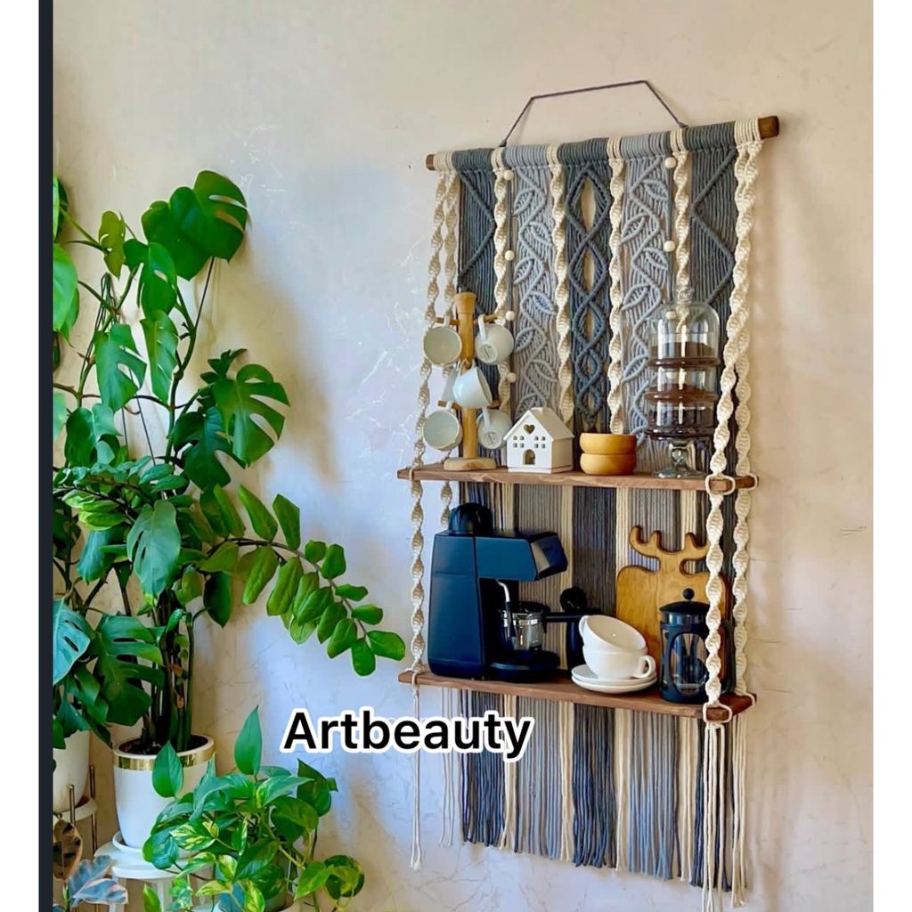 قیمت ارزان شلف چوبی مکرومه بافی دو طبقه مدل مونا