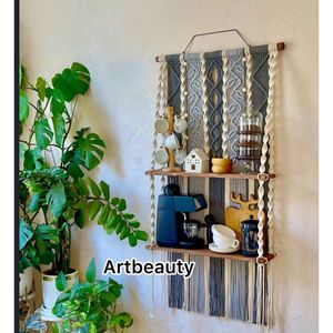 شلف چوبی مکرومه بافی دو طبقه مدل مونا