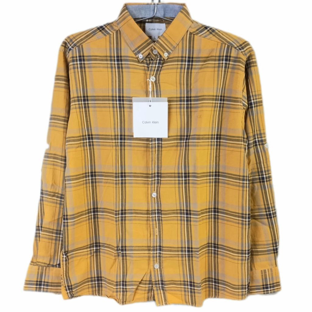 فروش اینترنتی پیراهن مردانه اسپورت چهارخونه خردلی