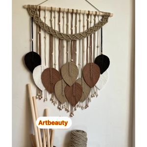 دیوارکوب اویز برگ مکرومه بافی مدرن طرح مهره دار