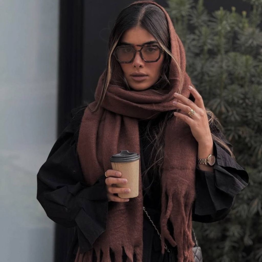 فروش اینترنتی بیگ اسکارف قهوه ای پشمی