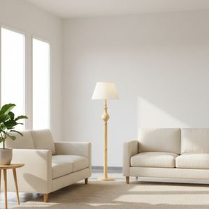 خرید اینترنتی آباژور ایستاده کنار سالنی مینیمال چوبی