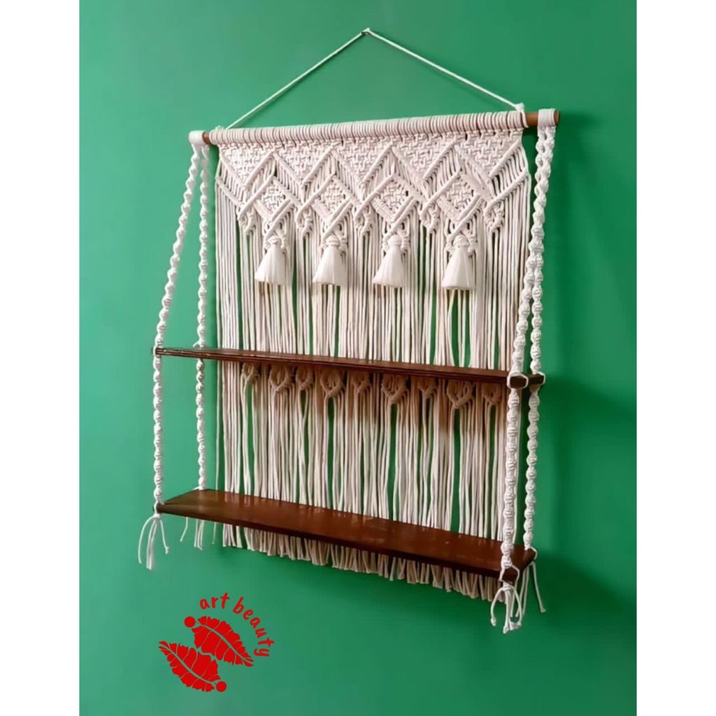 مشخصات دیوارکوب شلف چوبی اویز مکرومه بافی طرح سهند