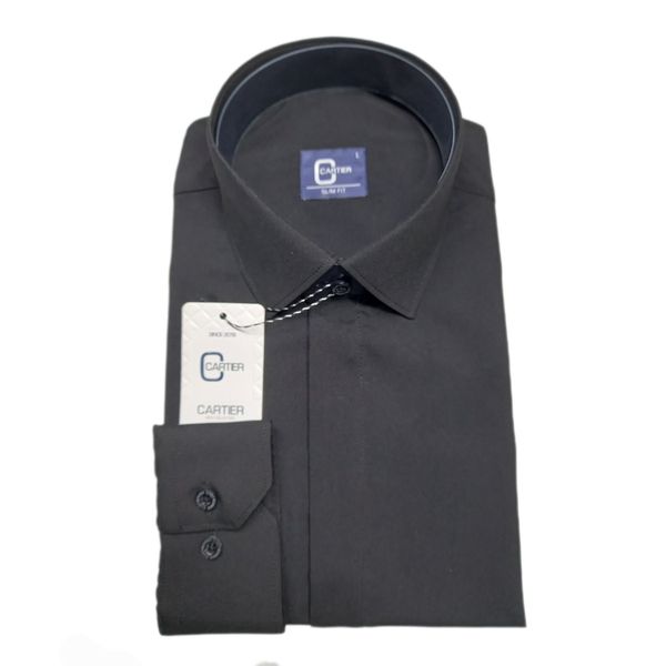 پیراهن مردانه مجلسی سفید مشکی  اسلیم فیت