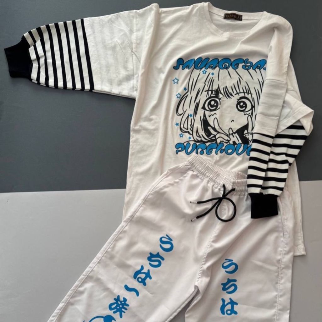 خرید انلاین ست بلوز لانگ انیمه ای و شلوار بلوز انیمه ای لانگ آستین دار انیمه