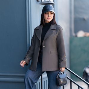 خرید اینترنتی کت آستردار پاییزه ریوا قهوه ای تیره