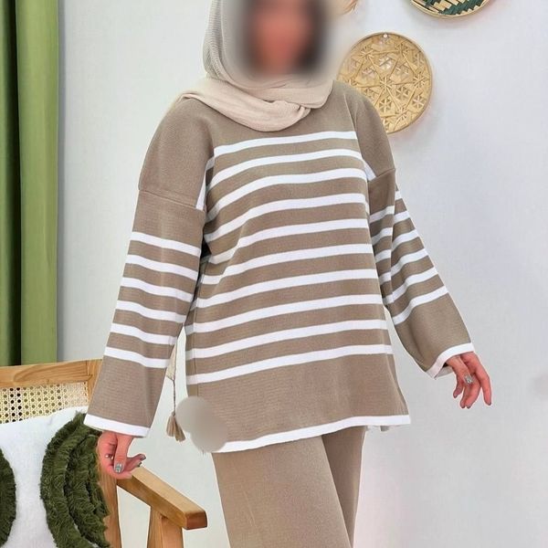 ست بافت بلوز و شلوار راه راه کد 4000