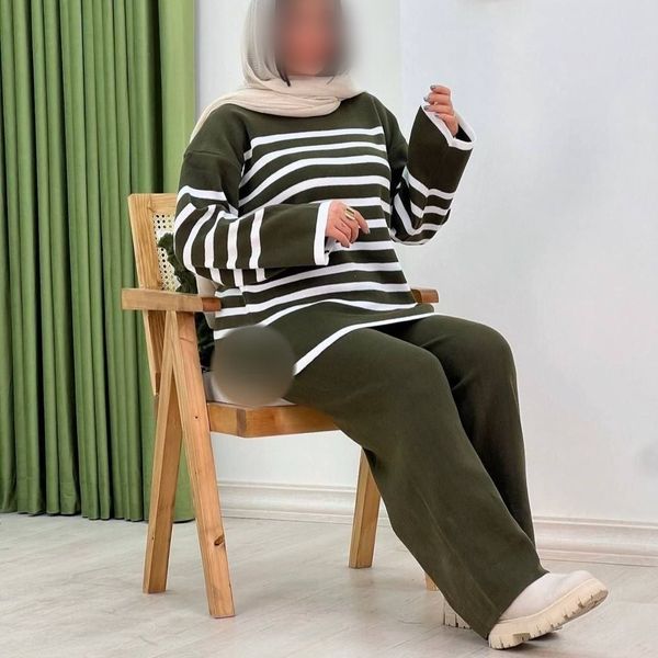 ست بافت بلوز و شلوار راه راه کد 4000