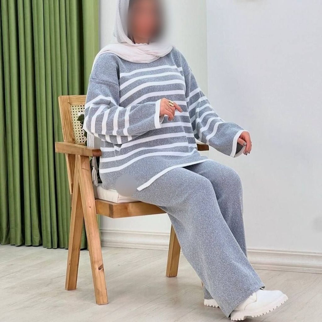 مشخصات ست بافت بلوز و شلوار راه راه کد 4000