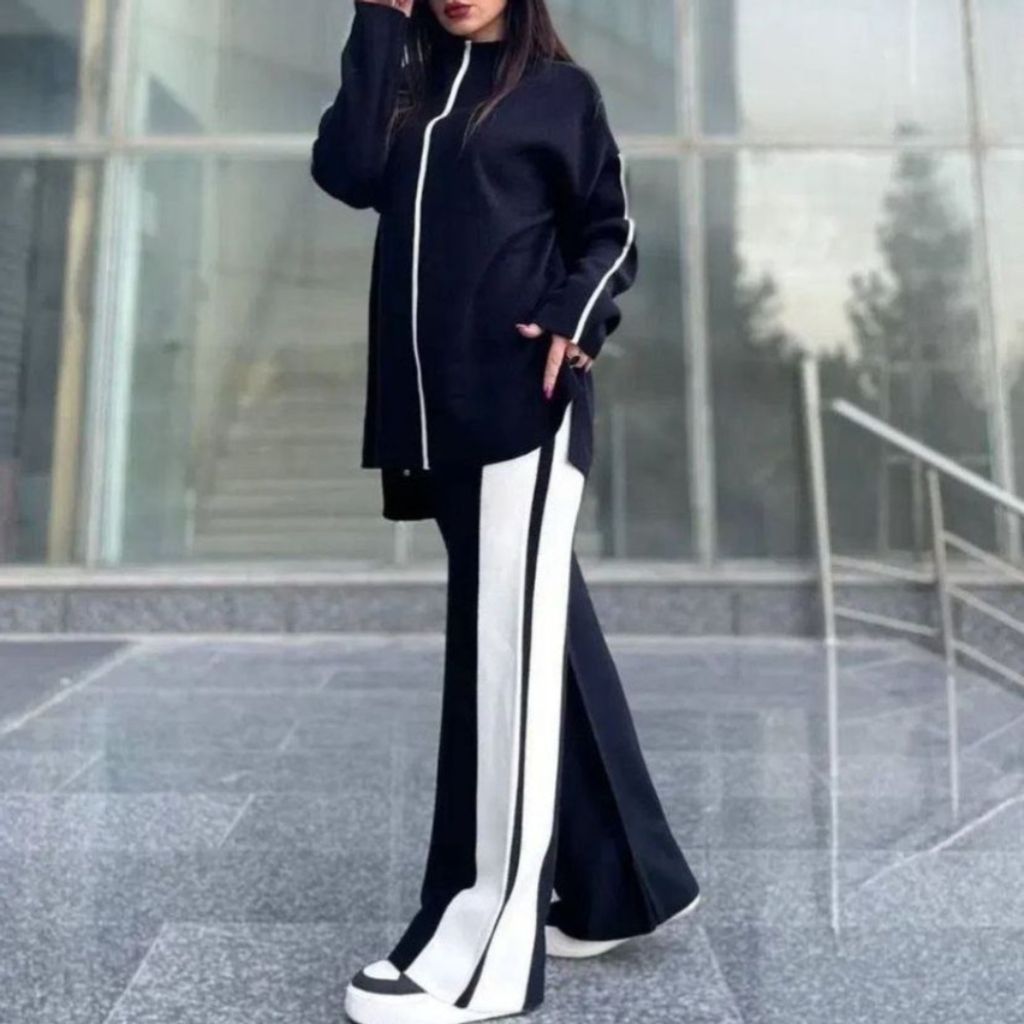 خرید اینترنتی ست بافت زنانه بغل خط دار