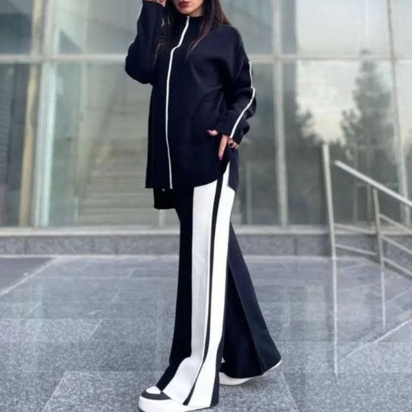 ست بافت زنانه بغل خط دار