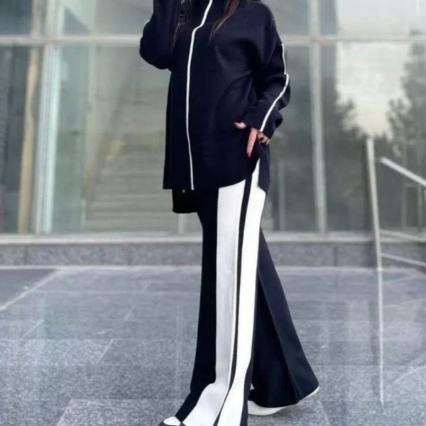 ست بافت زنانه بغل خط دار