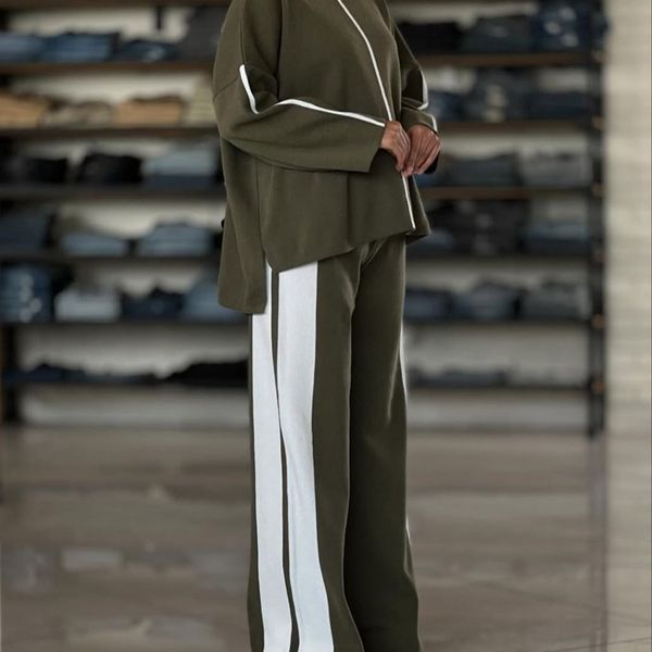 ست بافت زنانه بغل خط دار