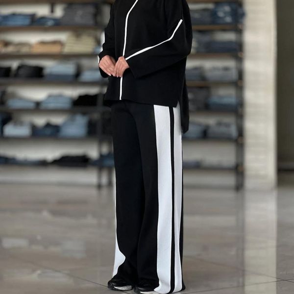 ست بافت زنانه بغل خط دار