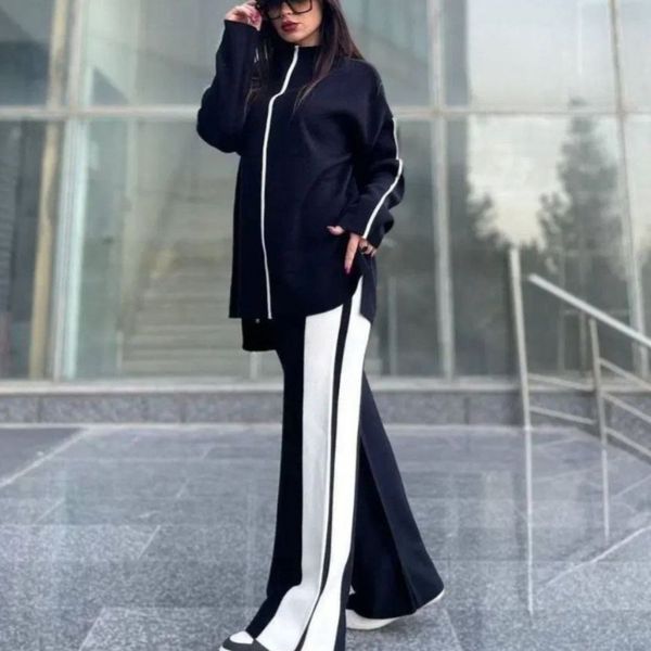 ست بافت زنانه بغل خط دار