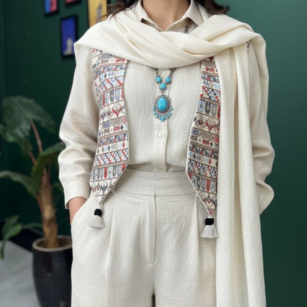 خرید اینترنتی جلیقه مجلسی لینن سوزندوزی