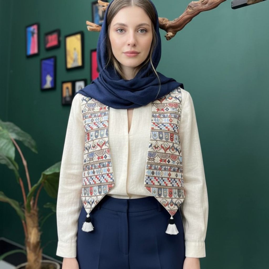 قیمت ارزان جلیقه مجلسی لینن سوزندوزی