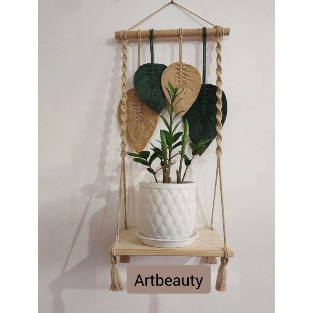 خرید آنلاین دیوارکوب شلف چوبی مکرومه بافی طرح آذین