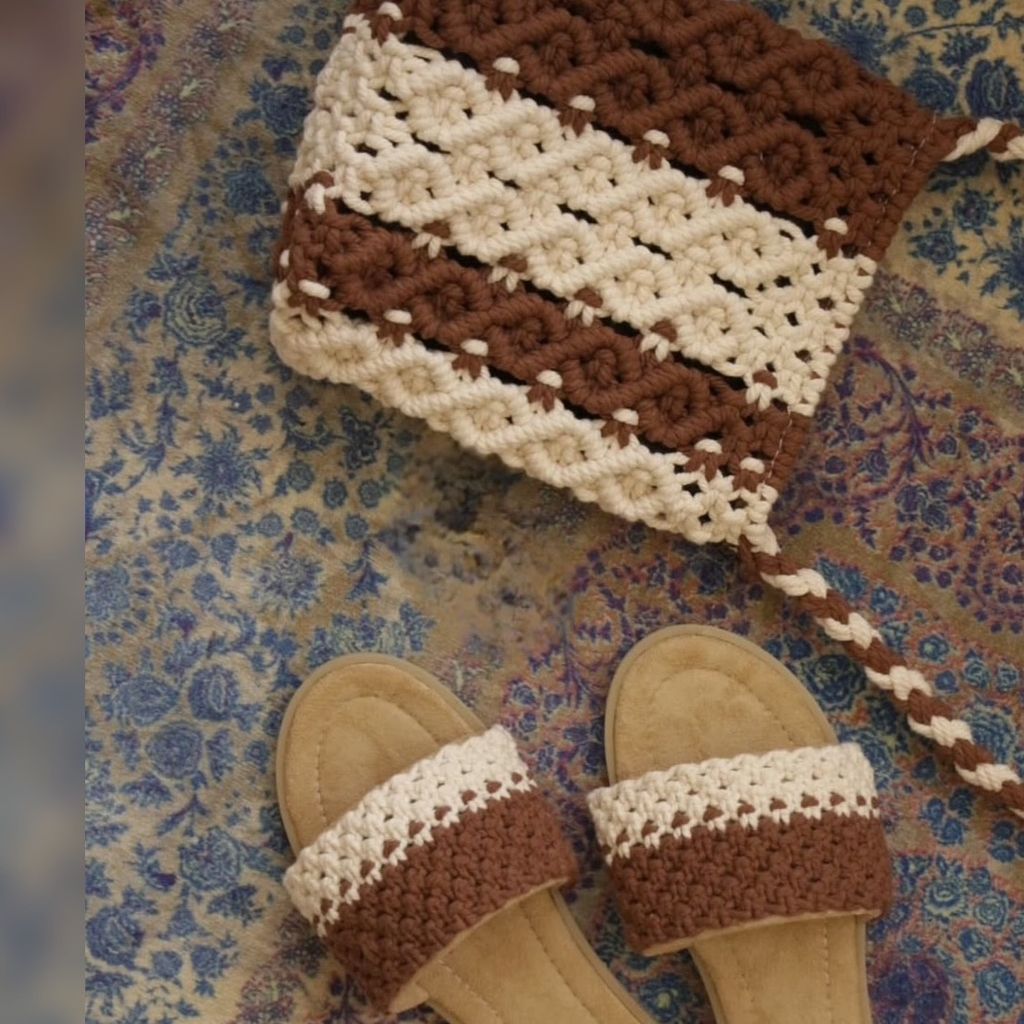 خرید انلاین ست کیف و صندل مکرومه بافی دو رنگ