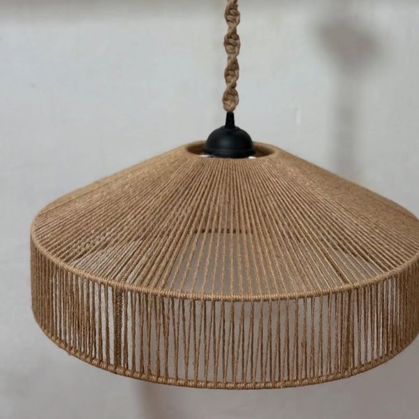 لوستر مکرومه بافی مدل مخروطی نخ کنف