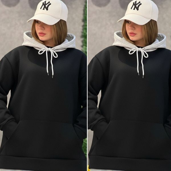 هودی زنانه طرح کلاه طوسی