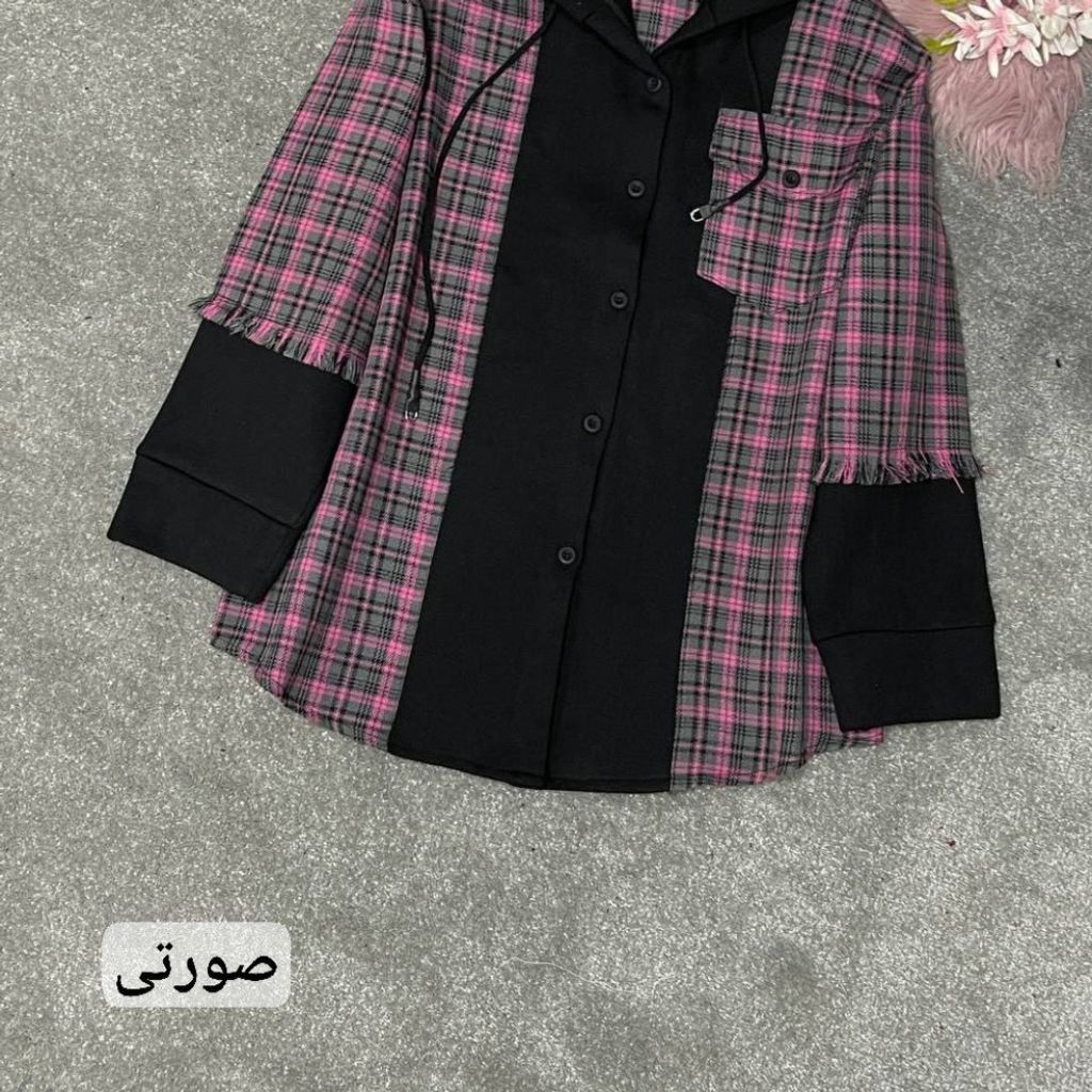 خرید انلاین سویشرت زنانه کلاهدار طرح ترکیبی دورس و چهارخونه