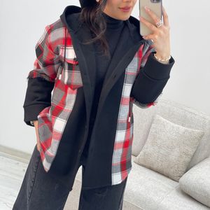 فروش اینترنتی سویشرت زنانه کلاهدار طرح ترکیبی دورس و چهارخونه