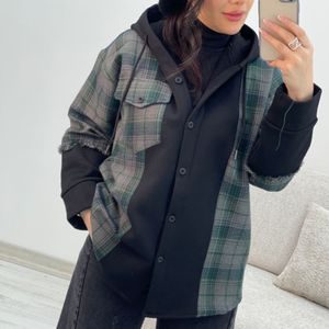 قیمت ارزان سویشرت زنانه کلاهدار طرح ترکیبی دورس و چهارخونه