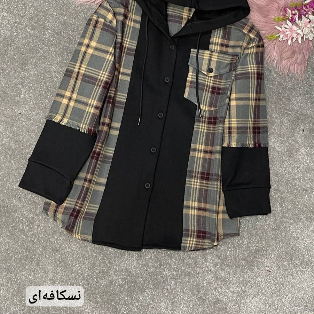 قیمت ارزان سویشرت زنانه کلاهدار طرح ترکیبی دورس و چهارخونه