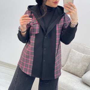 خرید انلاین سویشرت زنانه کلاهدار طرح ترکیبی دورس و چهارخونه