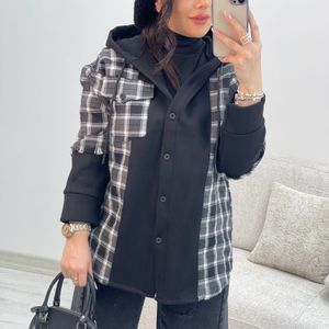 قیمت ارزان سویشرت زنانه کلاهدار طرح ترکیبی دورس و چهارخونه