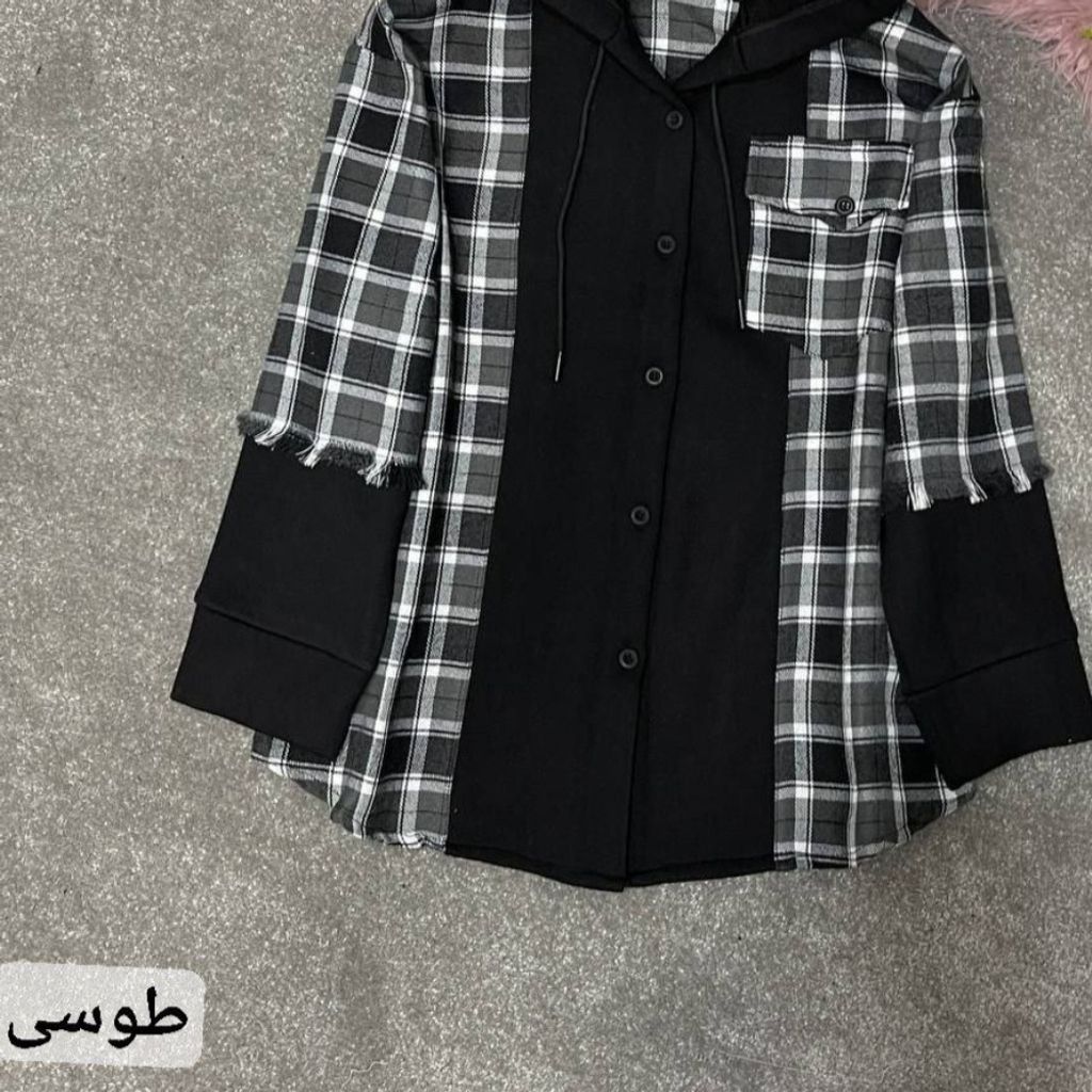 فروش اینترنتی سویشرت زنانه کلاهدار طرح ترکیبی دورس و چهارخونه