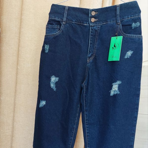 شلوار زنانه لی مام فیت ساسون دار سرمه ای