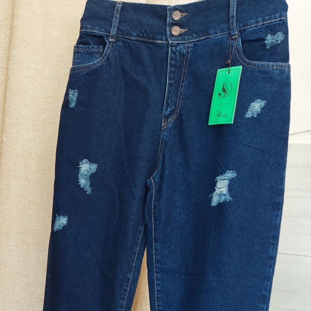 فروش اینترنتی شلوار زنانه لی مام فیت ساسون دار سرمه ای