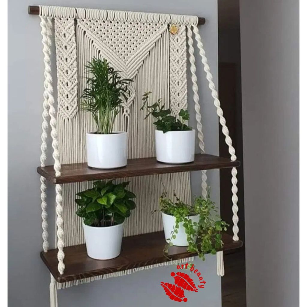 خرید انلاین شلف دو طبقه مکرومه بافی طرح بانو