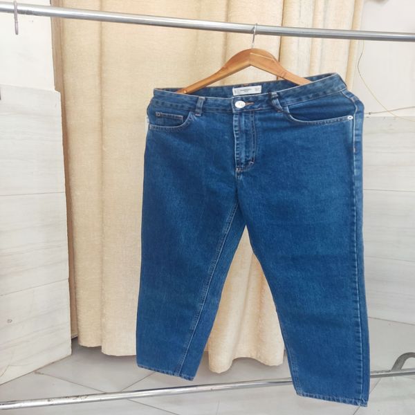 شلوار زنانه لی مام فیت آبی قواره بزرگ