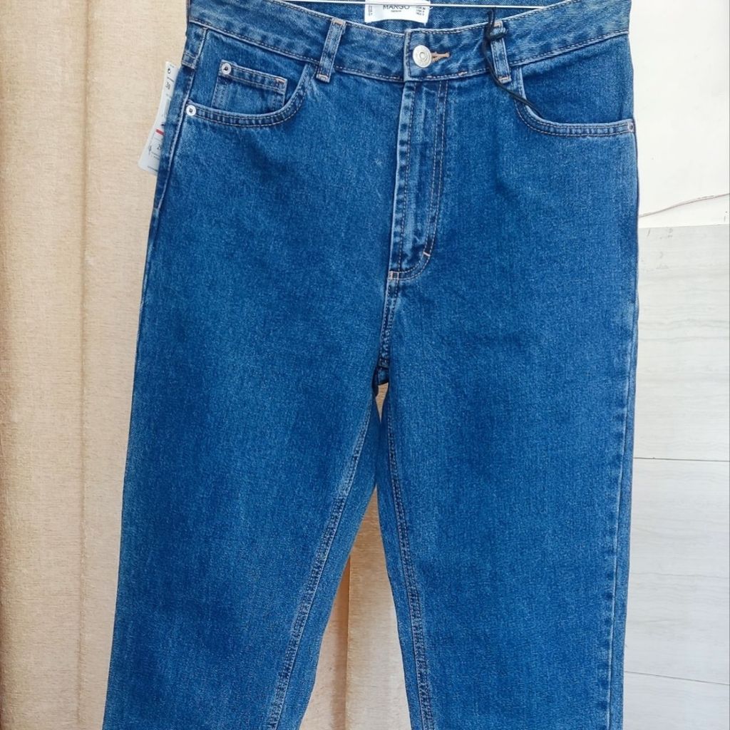 قیمت ارزان شلوار زنانه لی مام فیت آبی قواره بزرگ