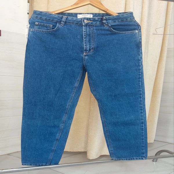 شلوار زنانه لی مام فیت آبی قواره بزرگ