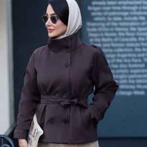 خرید اینترنتی ترنج کت زنانه طرح یقه ایستاده مانلی