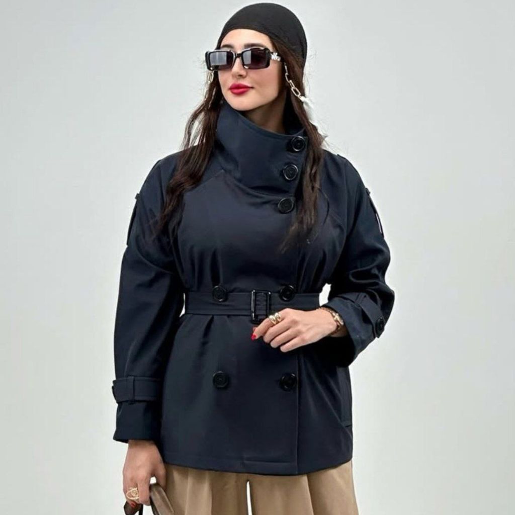 خرید اینترنتی ترنج کت زنانه طرح یقه ایستاده مانلی